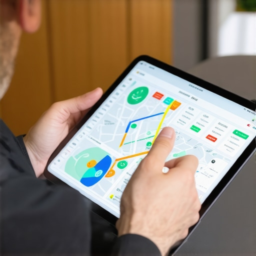 Business owner examining local SEO analytics on a tablet for map ranking strategies