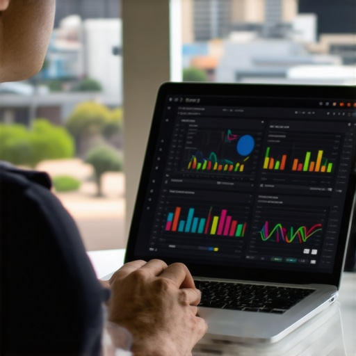 Person reviewing local SEO analytics on a laptop with Stockton city skyline