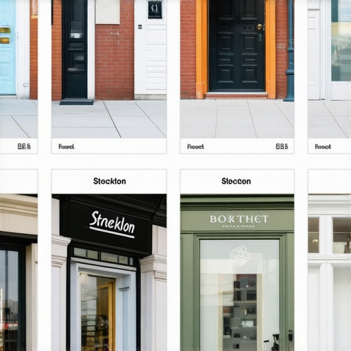 Stockton landmarks and storefronts with geo-tags showcasing local business presence