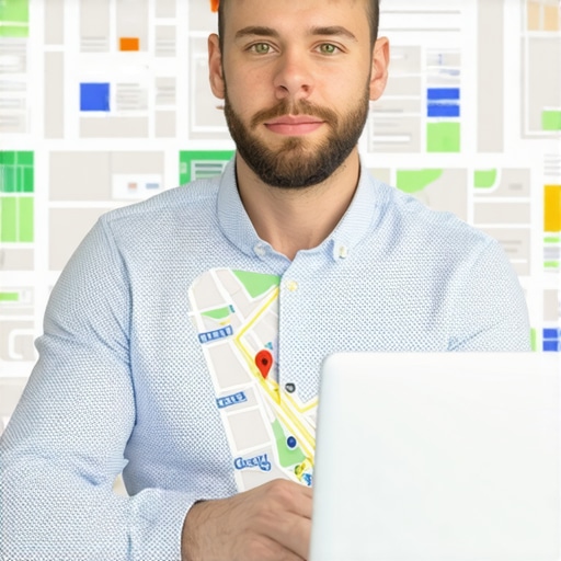 Stockton Business Google Maps Optimization Stockton business owner working on Google Maps optimization with laptop and local map background.