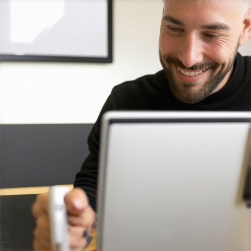 Business owner updating Google My Business profile on a laptop in Stockton.