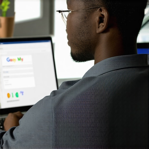 Optimizing Your Stockton Business Profile Business owner updating Google My Business profile on computer