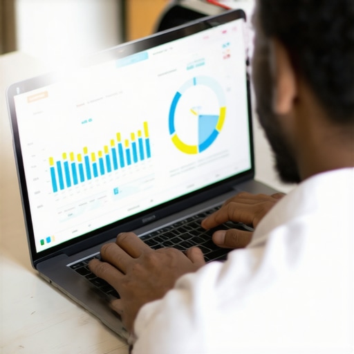 Person analyzing SEO data on a computer screen showing Stockton maps rankings