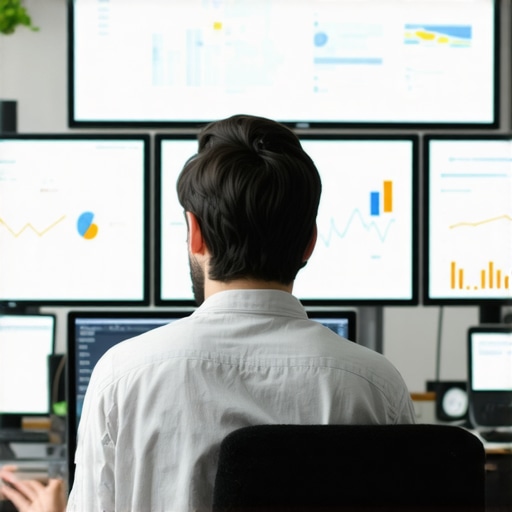 A person reviewing local SEO data, rankings, and maps on multiple monitors.