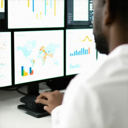 Person reviewing SEO analytics and maps on computer screens