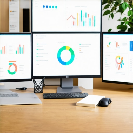 A workspace with SEO software dashboards and citation management tools