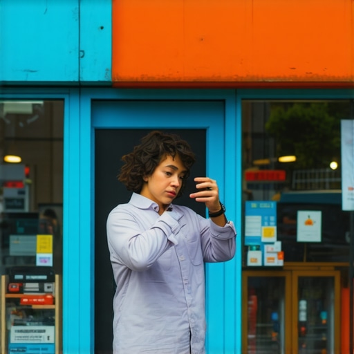 Shop owner photographing storefront on sunny day to enhance Google My Business profile