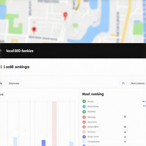 Screenshot of local SEO analytics and rankings on a digital dashboard with Stockton city map