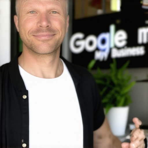 View of a business owner editing Google My Business profile with photos in Stockton