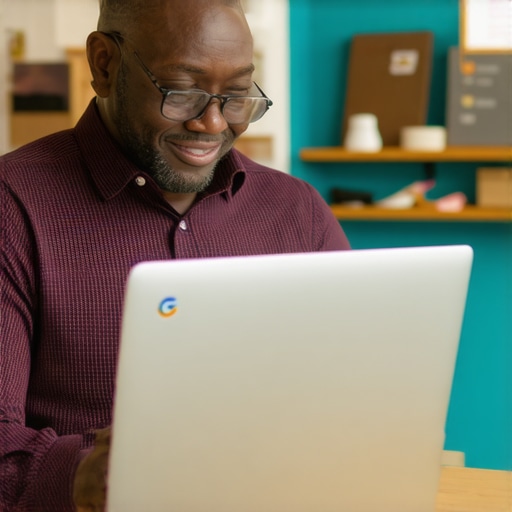 Stockton small business owner updating Google My Business listing on a laptop
