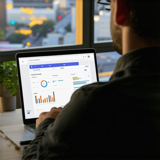 Person reviewing local SEO analytics on a laptop with Stockton skyline