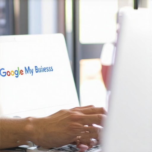 Business owner optimizing Google My Business profile on laptop for local SEO