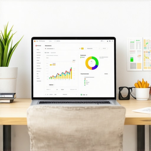 A workspace setup showing SEO analytics on a laptop, local maps, and strategy notes for Stockton.