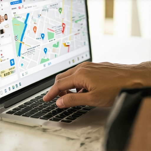 Digital Marketer Analyzing Local SEO Data Person analyzing SEO metrics on a laptop for Stockton Google Maps rankings.